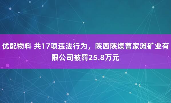 优配物料 共17项违法行为，陕西陕煤曹家滩矿业有限公司被罚25.8万元